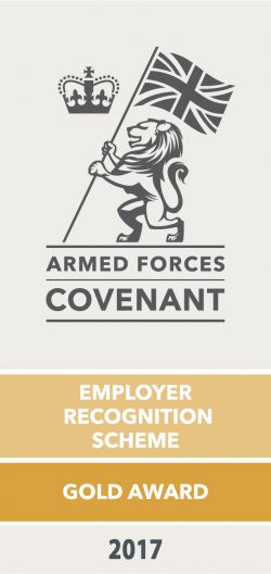 Armed Forces Covenant emblem with lion and Union Flag.